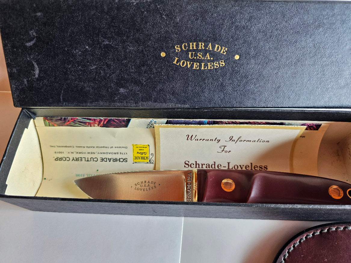 Vintage Schrade - Loveless Hunter # RL-2 Burgundy Delrin handles with Brass Guard #3902 Drop Point