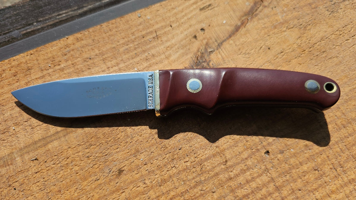 Vintage Schrade - Loveless Hunter # RL-2 Burgundy Delrin handles with Brass Guard #3902 Drop Point