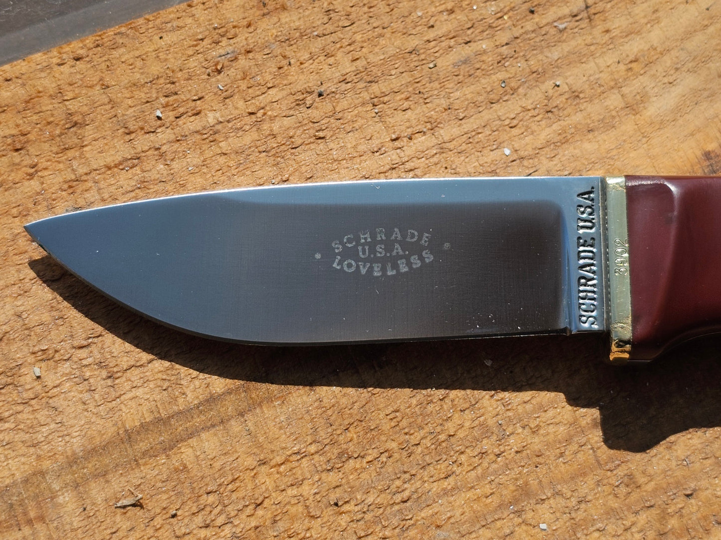 Vintage Schrade - Loveless Hunter # RL-2 Burgundy Delrin handles with Brass Guard #3902 Drop Point