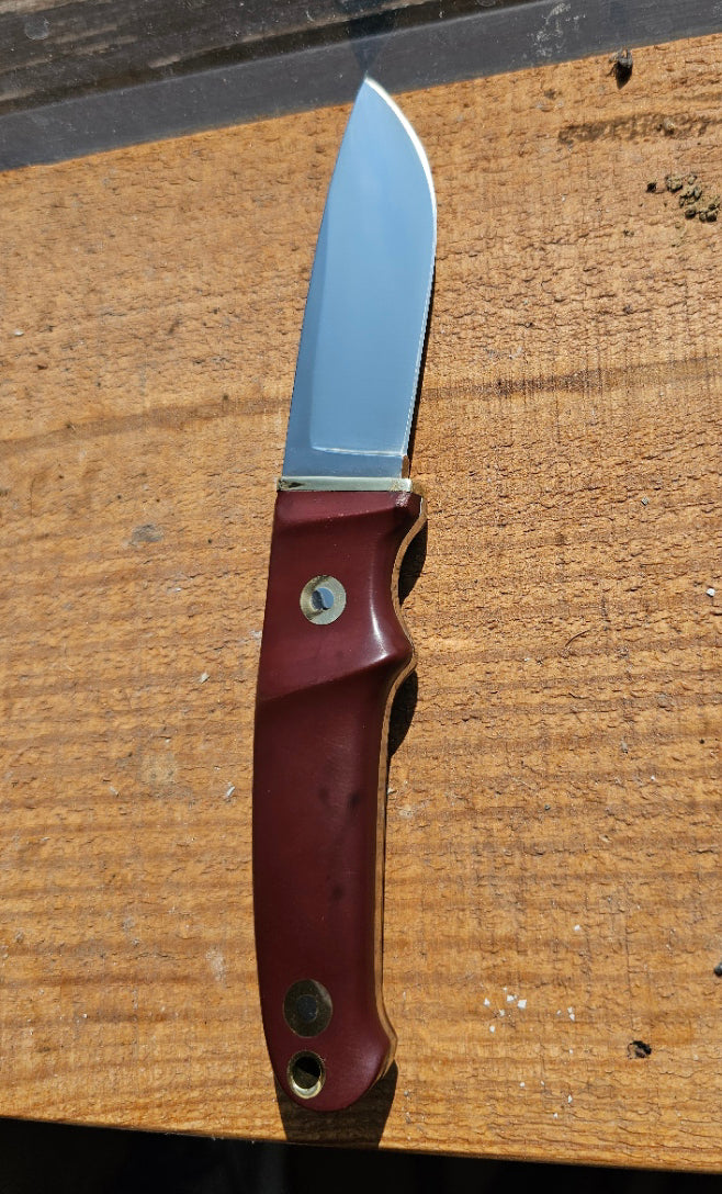 Vintage Schrade - Loveless Hunter # RL-2 Burgundy Delrin handles with Brass Guard #3902 Drop Point