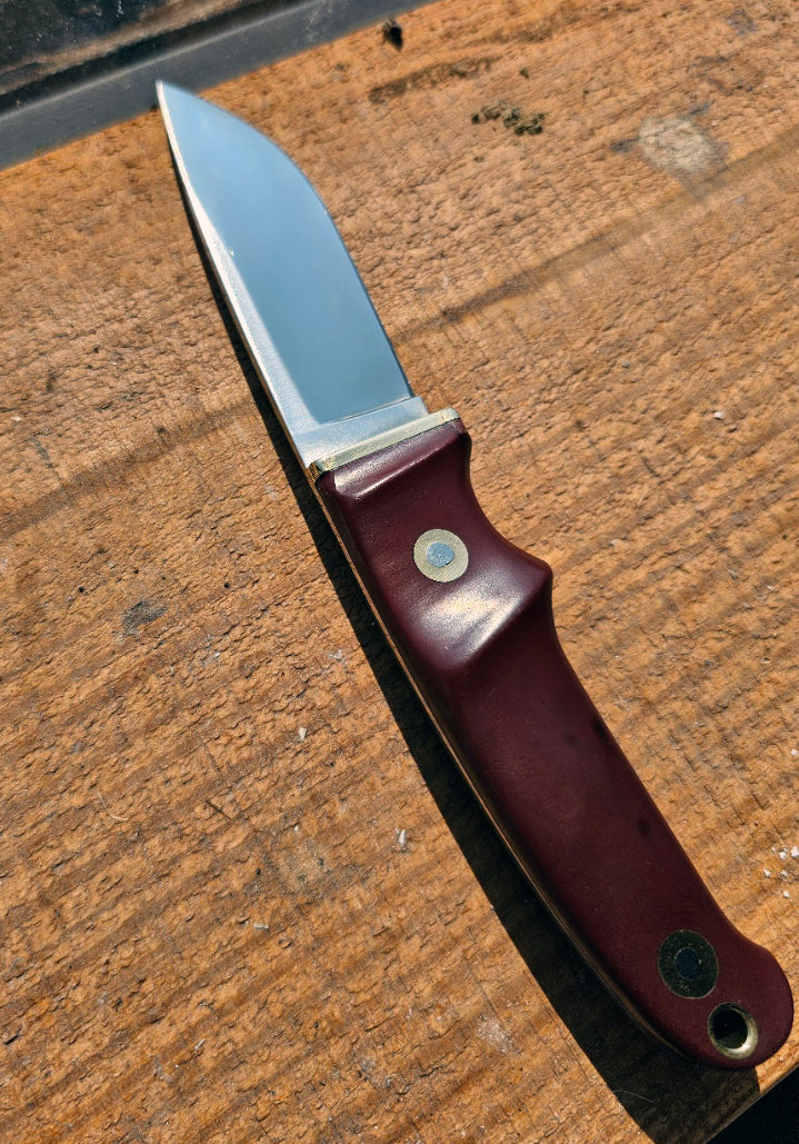 Vintage Schrade - Loveless Hunter # RL-2 Burgundy Delrin handles with Brass Guard #3902 Drop Point