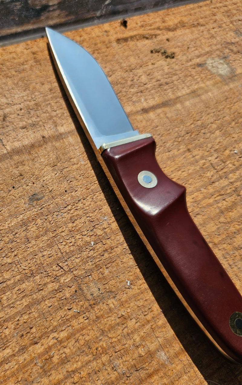 Vintage Schrade - Loveless Hunter # RL-2 Burgundy Delrin handles with Brass Guard #3902 Drop Point