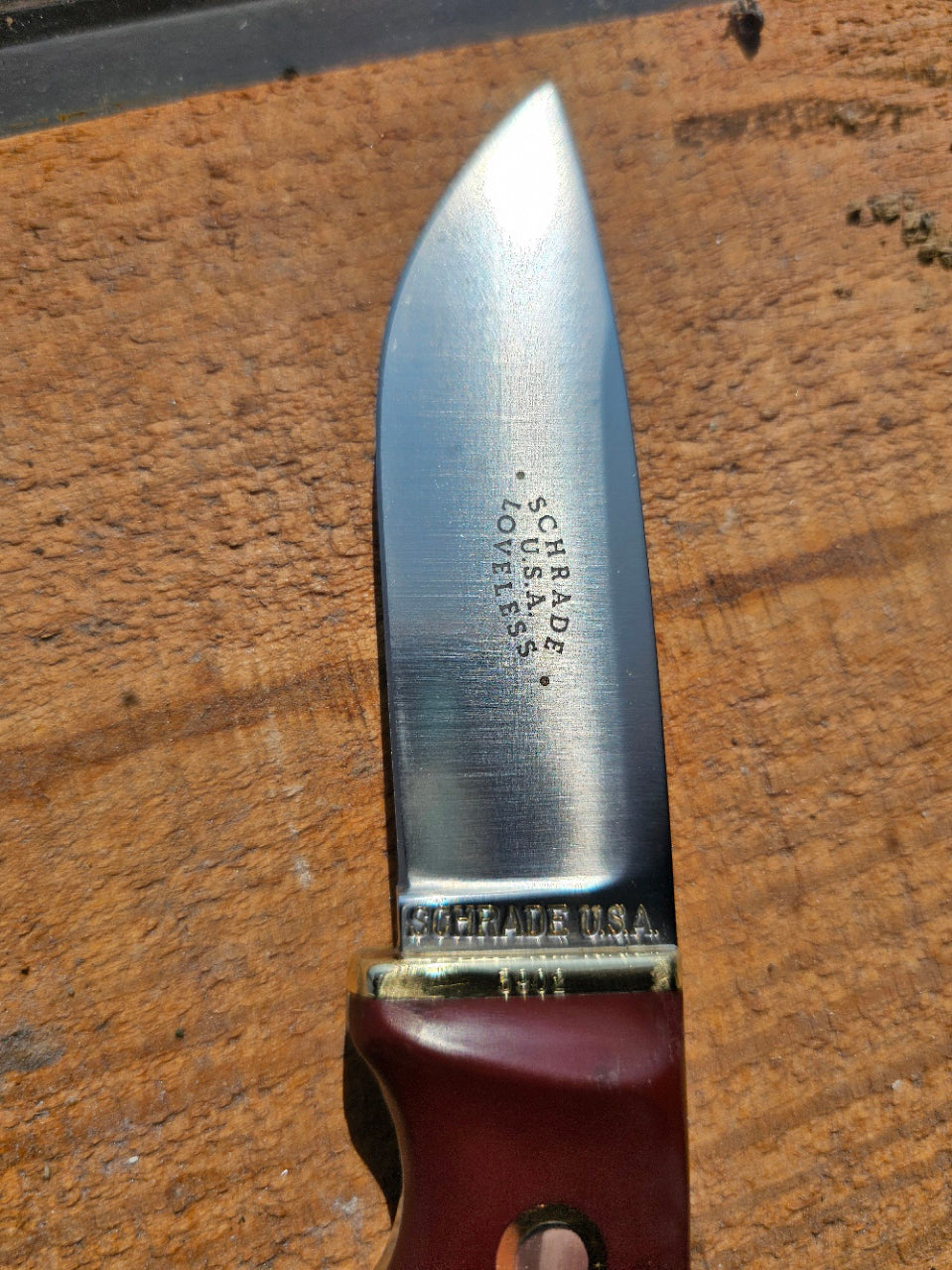 Vintage Schrade - Loveless Hunter # RL-2 Burgundy Delrin handles with Brass Guard #3902 Drop Point