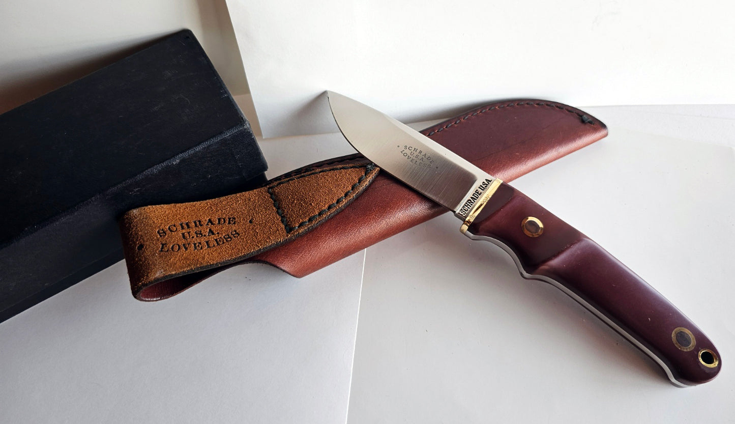 Vintage Schrade - Loveless Hunter # RL-2 Burgundy Delrin handles with Brass Guard #3902 Drop Point