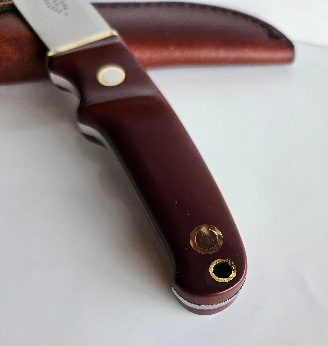 Vintage Schrade - Loveless Hunter # RL-2 Burgundy Delrin handles with Brass Guard #3902 Drop Point