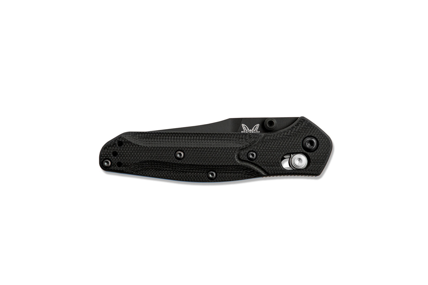 Benchmade 945BK-1 Mini Osborne closed showing 3.84 inch profile with black G-10 handle and mini split-arrow clip — ClassicBlades