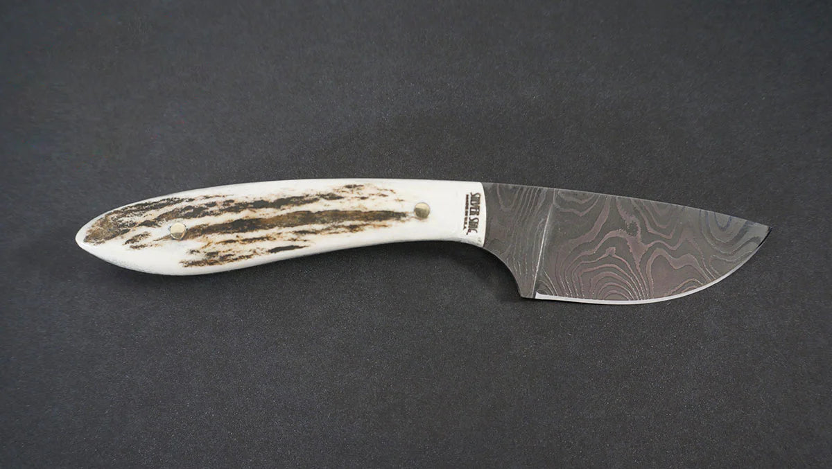 Silver Stag DCC2.0 Casper Caper Damascus fixed blade knife with genuine North American antler slab handle — ClassicBlades