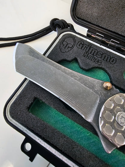 Grimsmo Norseman #1003 Early Production / RWL-34 Acid Etched and Tumbled Blade / Silver Honeycomb Titanium Handles