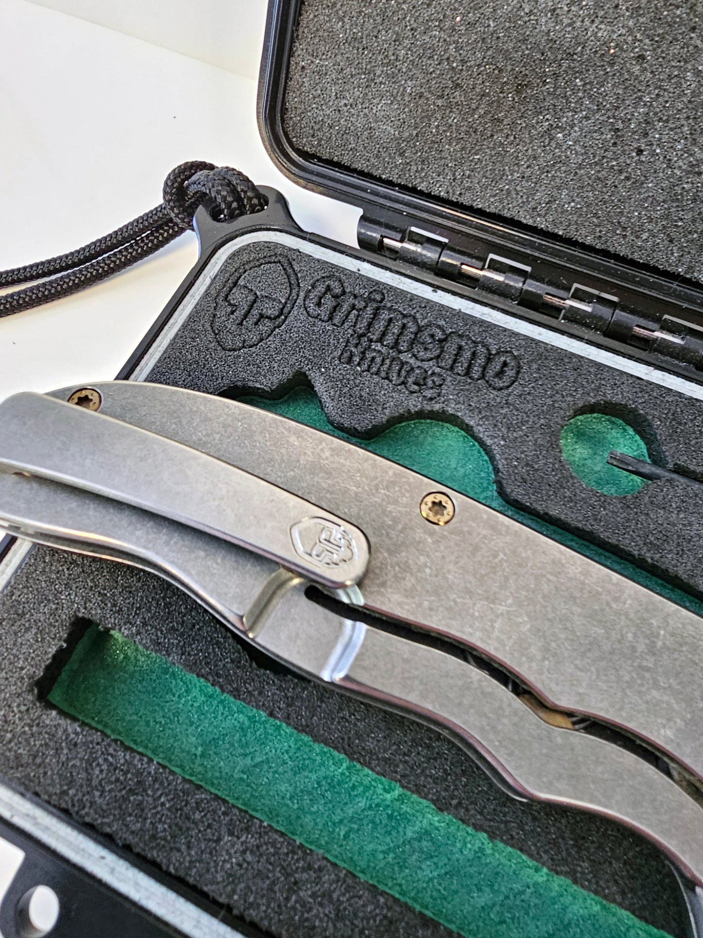 Grimsmo Norseman #1003 Early Production / RWL-34 Acid Etched and Tumbled Blade / Silver Honeycomb Titanium Handles