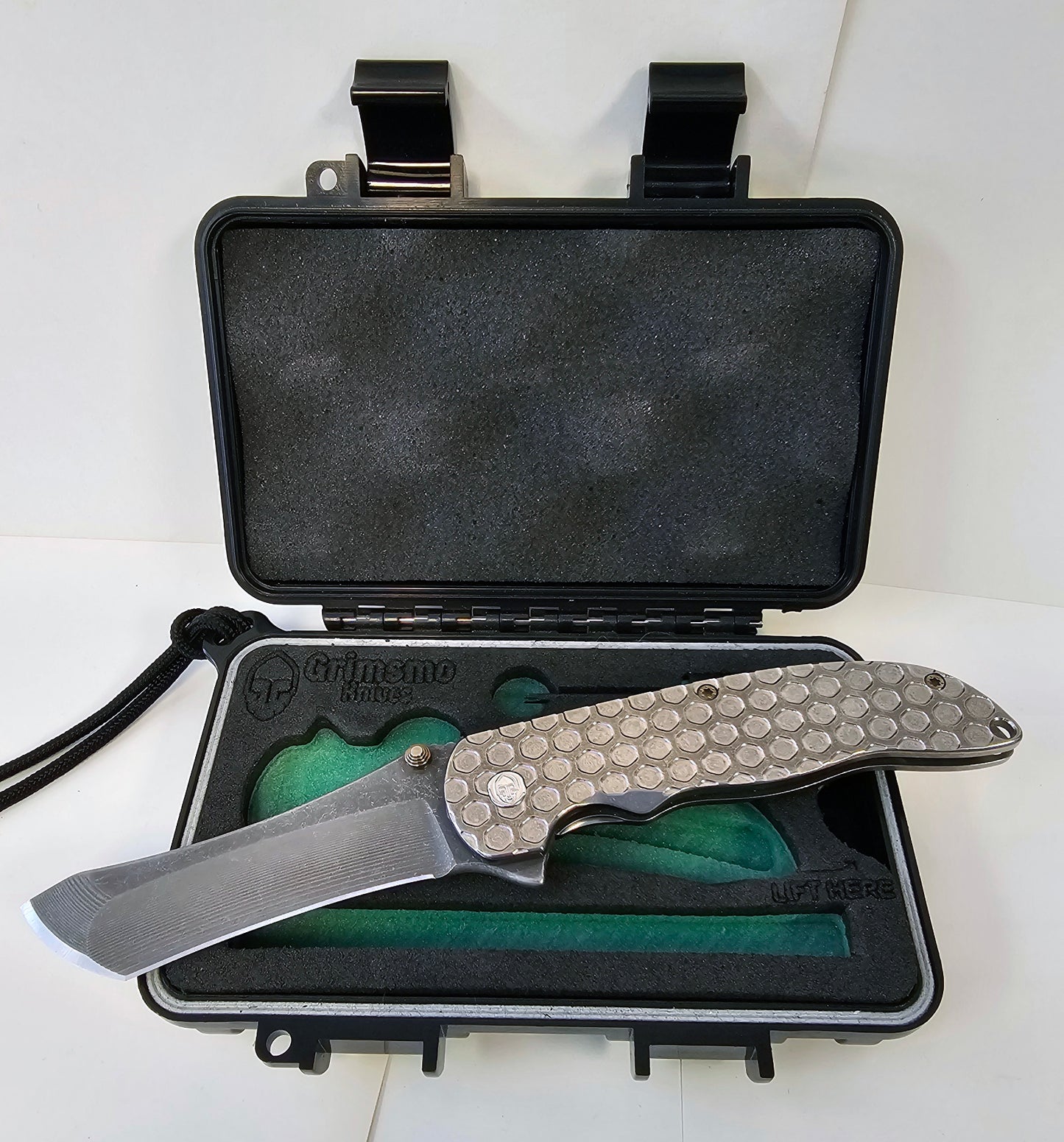 Grimsmo Norseman #1003 Early Production / RWL-34 Acid Etched and Tumbled Blade / Silver Honeycomb Titanium Handles