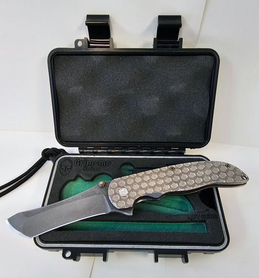 Grimsmo Norseman #1003 Early Production / RWL-34 Acid Etched and Tumbled Blade / Silver Honeycomb Titanium Handles