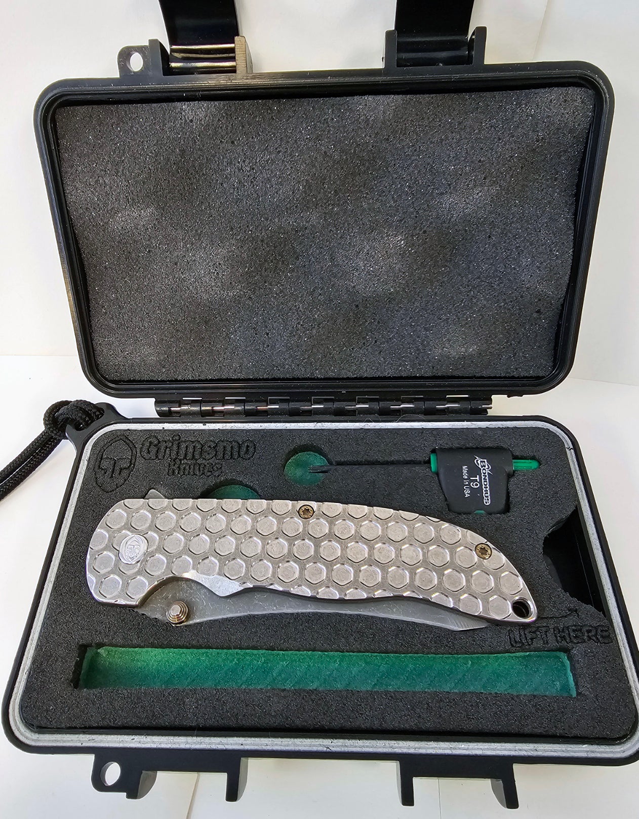 Grimsmo Norseman #1003 Early Production / RWL-34 Acid Etched and Tumbled Blade / Silver Honeycomb Titanium Handles