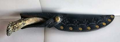 Vintage North and Prater January 1989 10 1/4" Blade Crown Stag Handle with original Leather Sheath