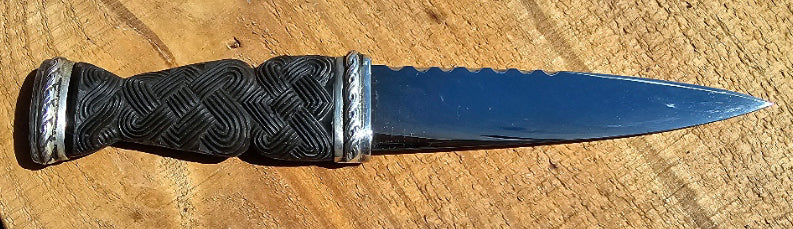 Vintage 1949 Scottish Sgian Dubh Silver Ornate Accents Jewelled End Carved Bone Handle