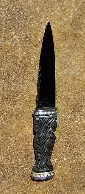 Vintage 1949 Scottish Sgian Dubh Silver Ornate Accents Jewelled End Carved Bone Handle