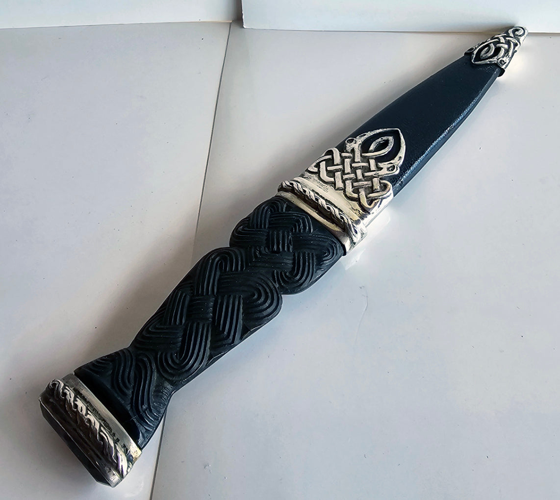 Vintage 1949 Scottish Sgian Dubh Silver Ornate Accents Jewelled End Carved Bone Handle