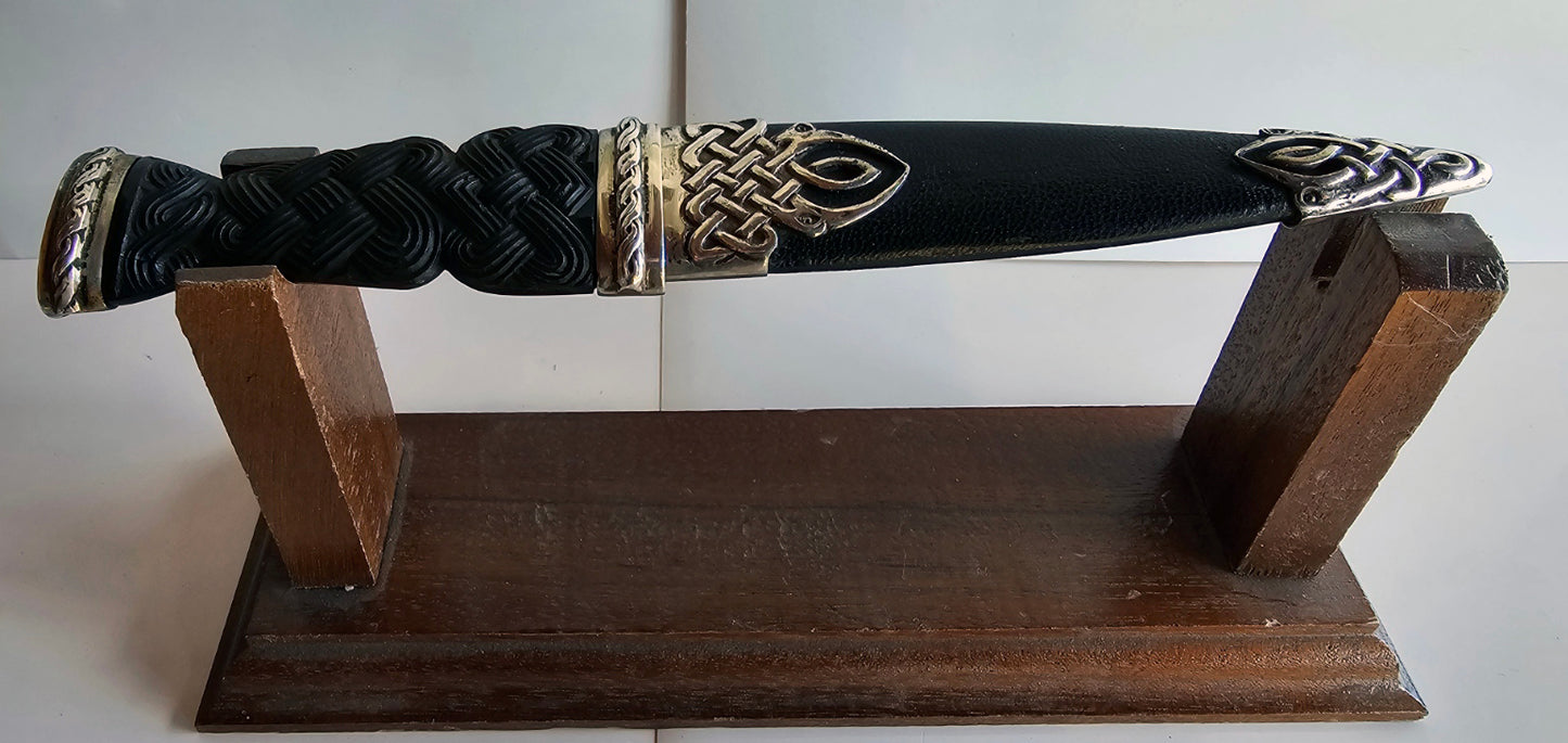 Vintage 1949 Scottish Sgian Dubh Silver Ornate Accents Jewelled End Carved Bone Handle