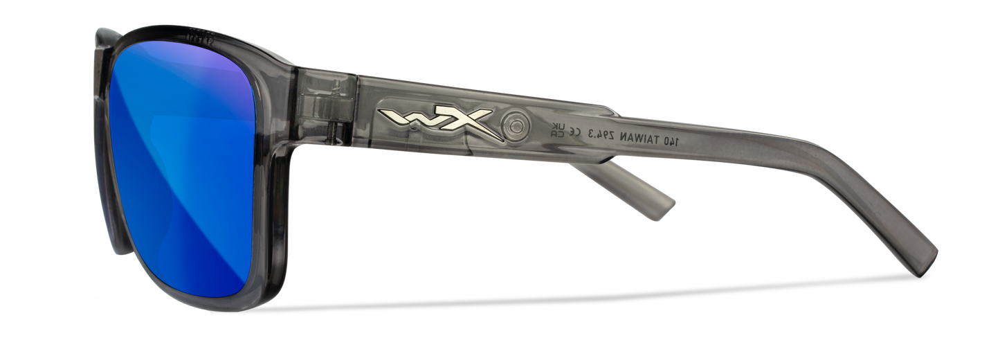Wiley X WX TREK Gloss Crystal Dark Grey Frame / CAPTIVATE™ Polarized Blue Mirror lenses M/L AC6TRK09