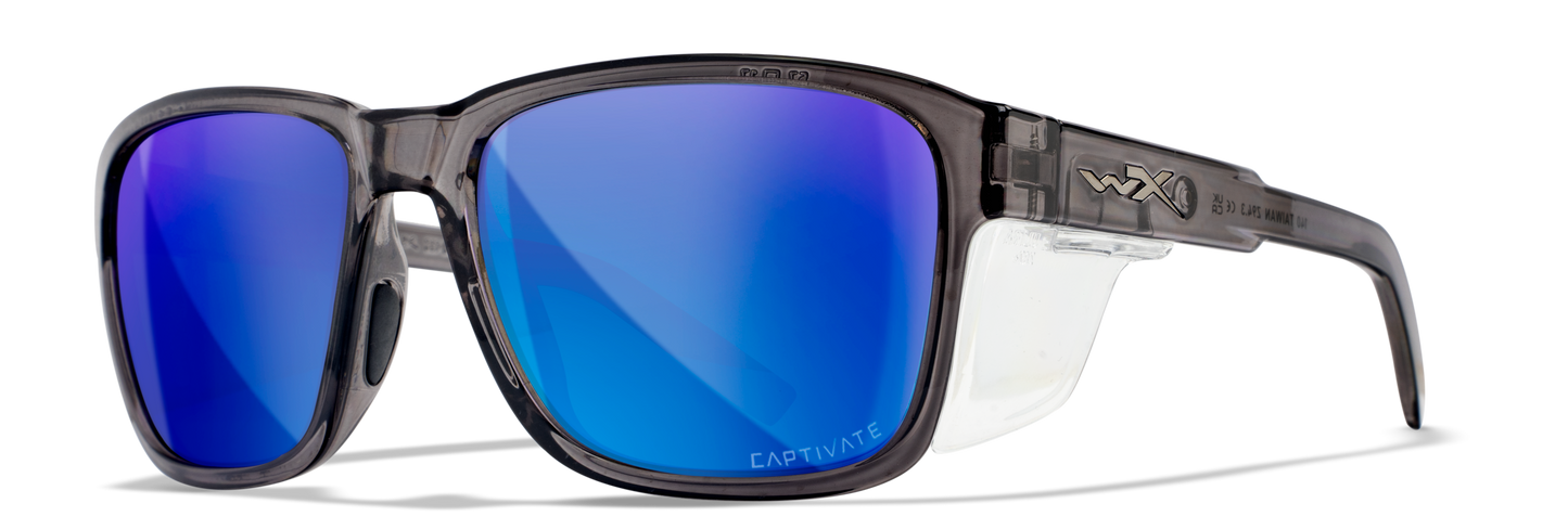 Wiley X WX TREK Gloss Crystal Dark Grey Frame / CAPTIVATE™ Polarized Blue Mirror lenses M/L AC6TRK09