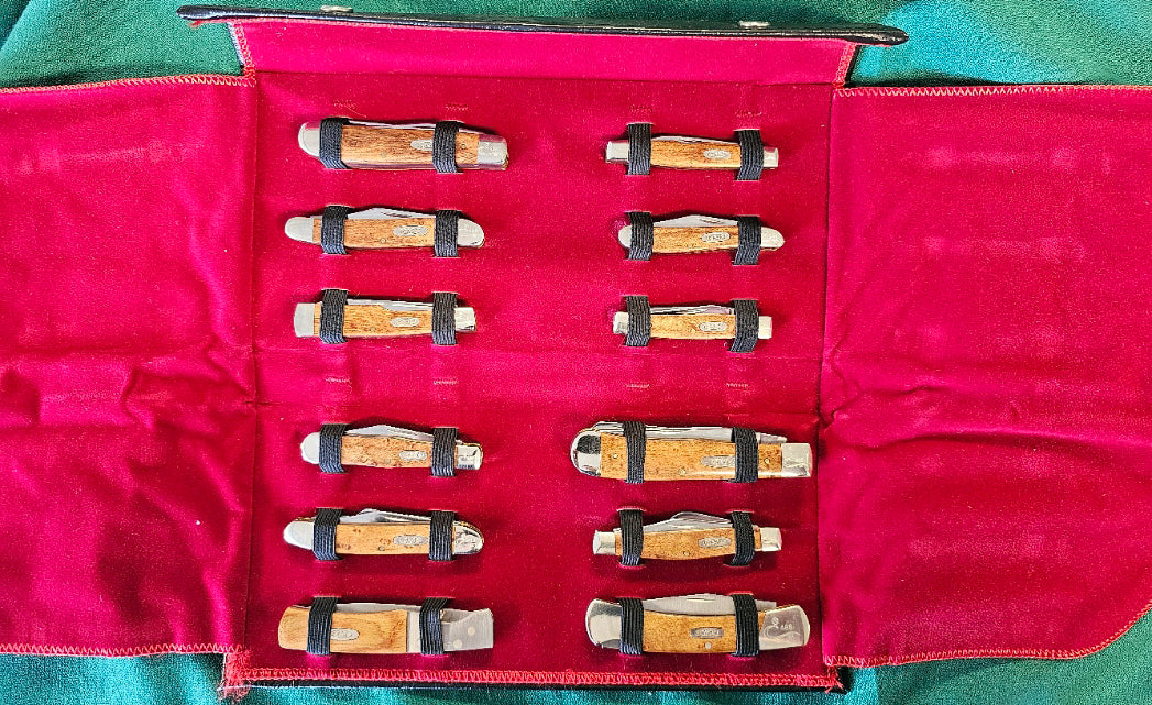 CASE XX Vintage Curly Maple Wood Handle 12 Knife CENTENNIAL SET # 488/750 Mint Condition In Original Collectible Case