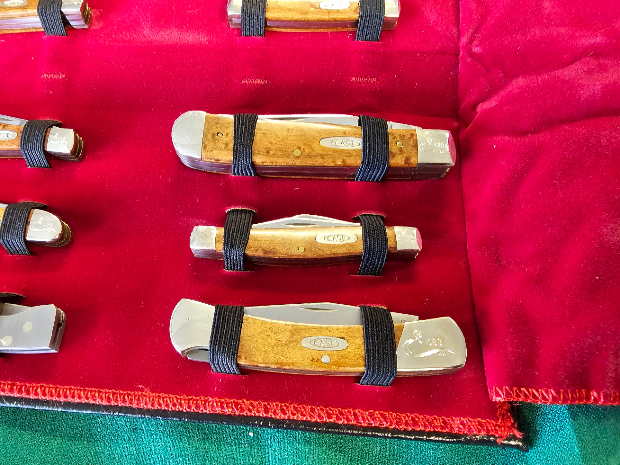 CASE XX Vintage Curly Maple Wood Handle 12 Knife CENTENNIAL SET # 488/750 Mint Condition In Original Collectible Case