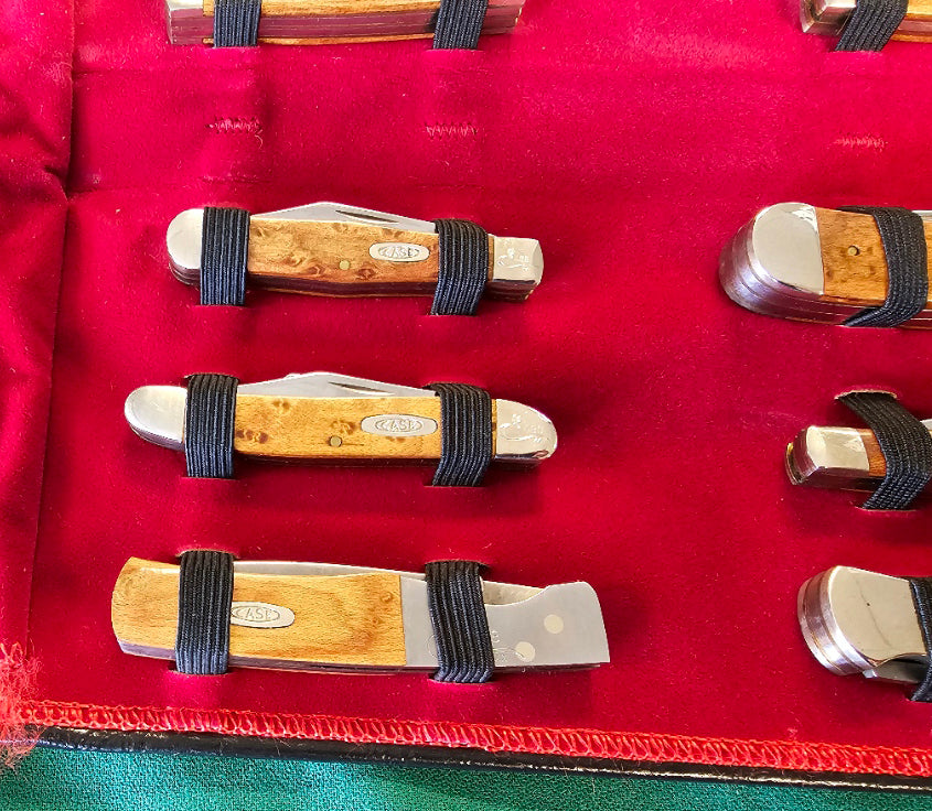 CASE XX Vintage Curly Maple Wood Handle 12 Knife CENTENNIAL SET # 488/750 Mint Condition In Original Collectible Case