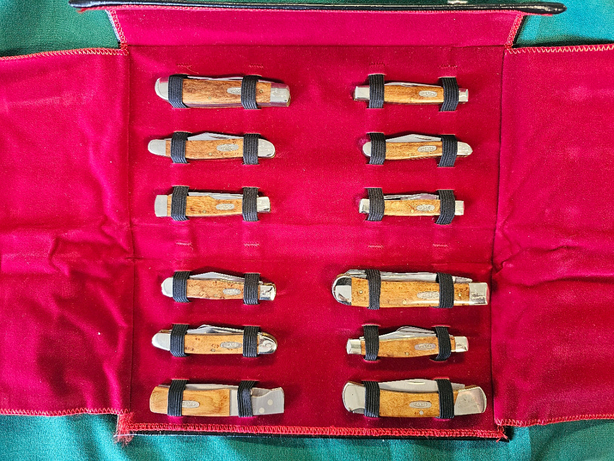 CASE XX Vintage Curly Maple Wood Handle 12 Knife CENTENNIAL SET # 488/750 Mint Condition In Original Collectible Case