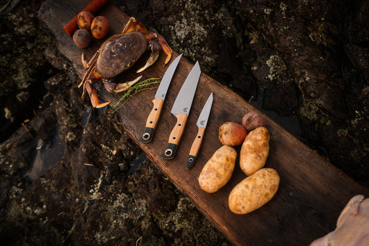 Benchmade 4005-02 three piece kitchen knife set with Wildcoast, True Paring, and Meatcrafter knives on Maple Valley Richlite handles- ClassicBlades