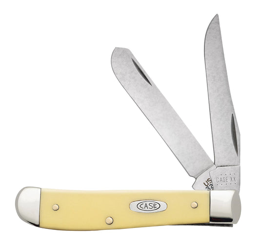 Case 00029 Mini Trapper pocket knife with smooth yellow synthetic handle and nickel silver bolsters — ClassicBlades