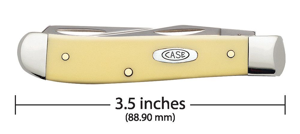 Case 00029 Mini Trapper closed showing 3.50 inch profile with oval nickel silver Case inlay shield — ClassicBlades