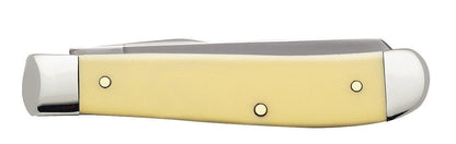 Case 00029 Mini Trapper smooth yellow synthetic handle detail with nickel silver bolsters — ClassicBlades