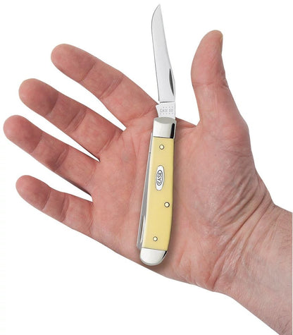 Case 00029 Mini Trapper pocket knife with smooth yellow synthetic handle and nickel silver bolsters — ClassicBlades