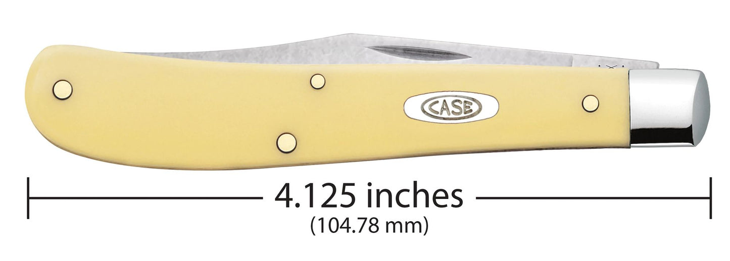Case 00031 Slimline Trapper closed showing 4.125 inch profile with oval nickel silver Case inlay shield — ClassicBlades