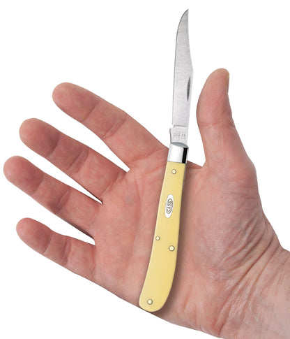 Case 00031 Slimline Trapper pocket knife with smooth yellow synthetic handle and nickel silver bolsters — ClassicBlades