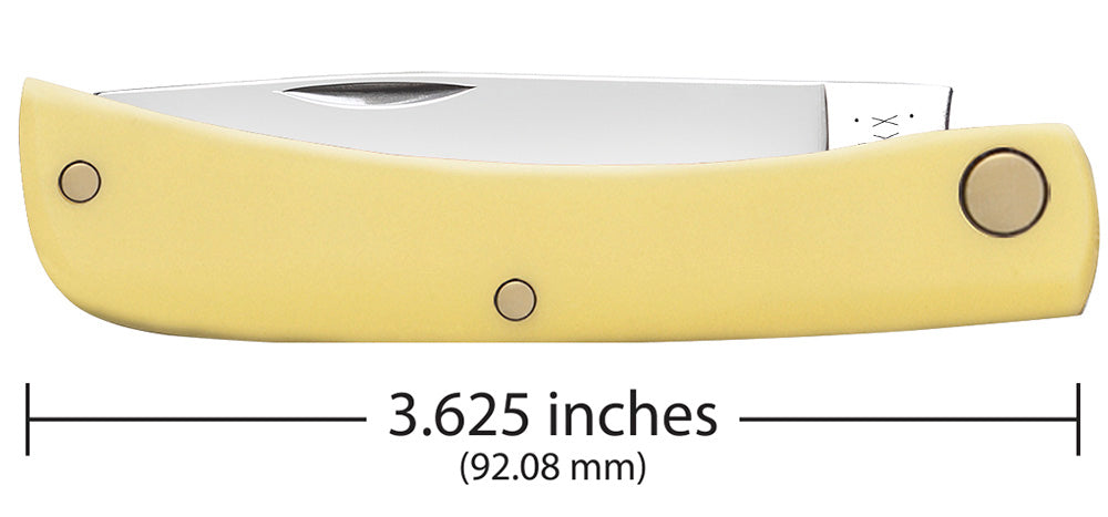 Case 00032 Sod Buster Jr closed showing 3.625 inch profile with yellow synthetic handle — ClassicBlades