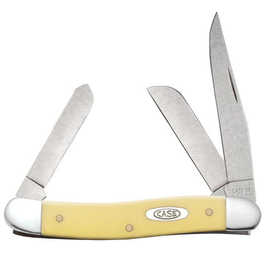 Case 00035 Medium Stockman pocket knife with smooth yellow synthetic handle and nickel silver bolsters — ClassicBlades
