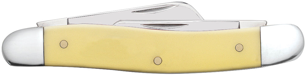 Case 00035 Medium Stockman smooth yellow synthetic handle detail with nickel silver bolsters — ClassicBlades