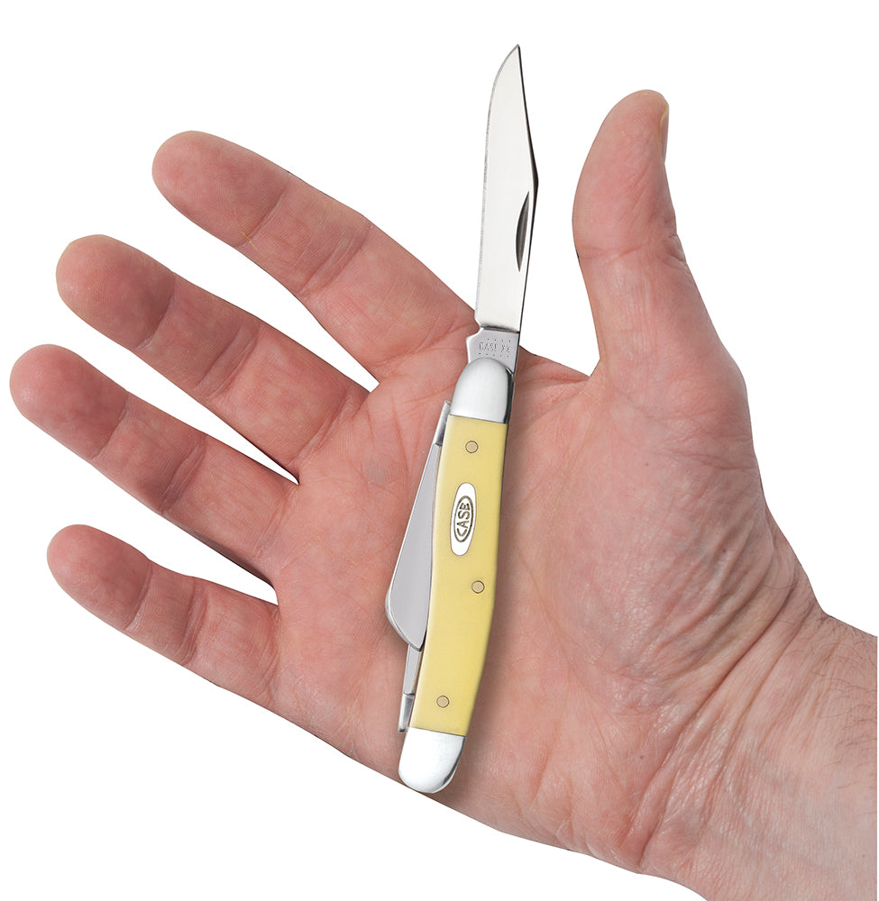 Case 00035 Medium Stockman pocket knife with smooth yellow synthetic handle and nickel silver bolsters — ClassicBlades