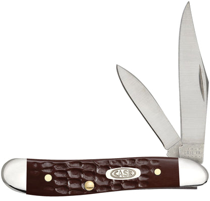Case 00046 Peanut pocket knife with jigged brown synthetic handle and nickel silver bolsters — ClassicBlades