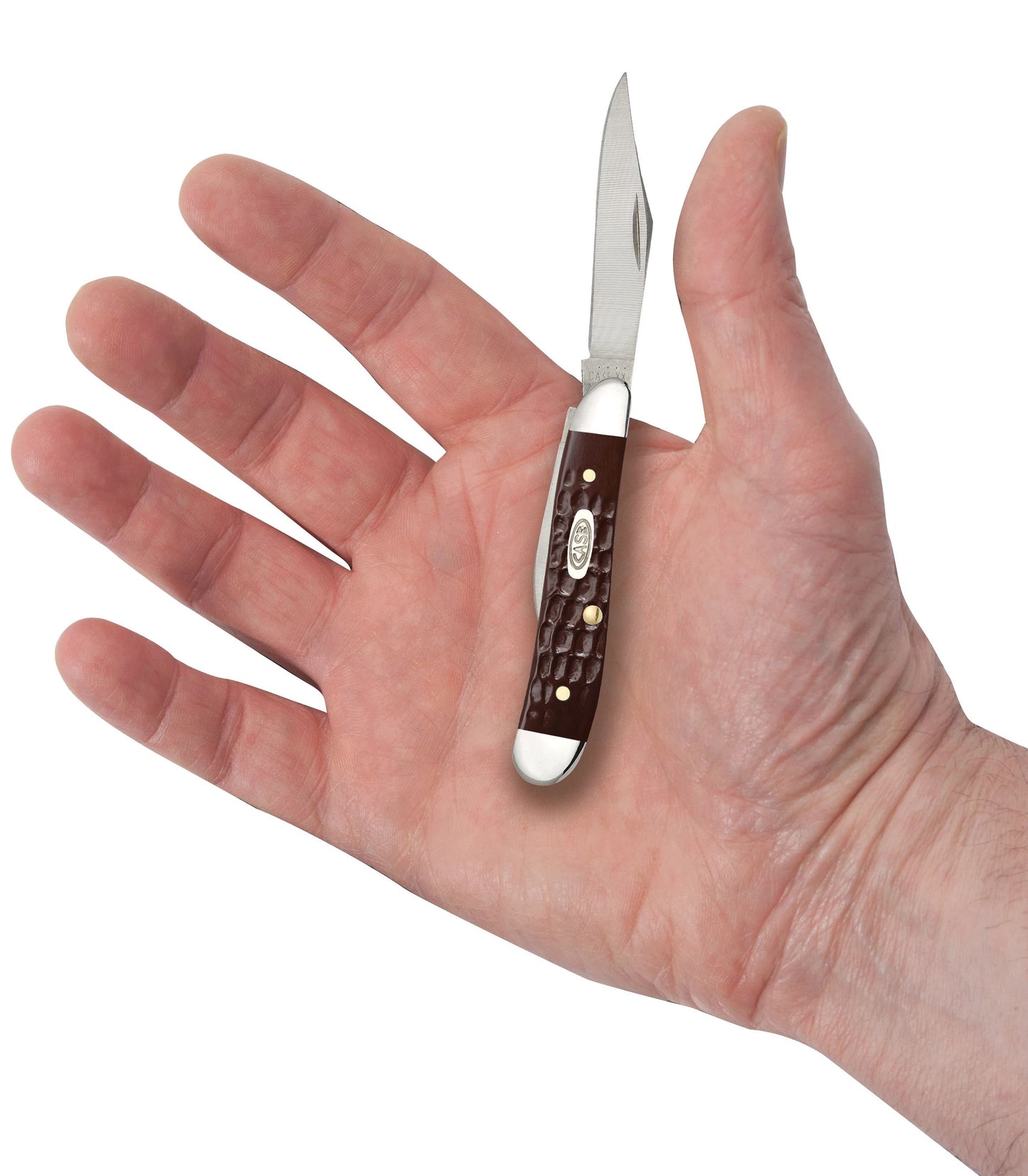 Case 00046 Peanut pocket knife with jigged brown synthetic handle and nickel silver bolsters — ClassicBlades