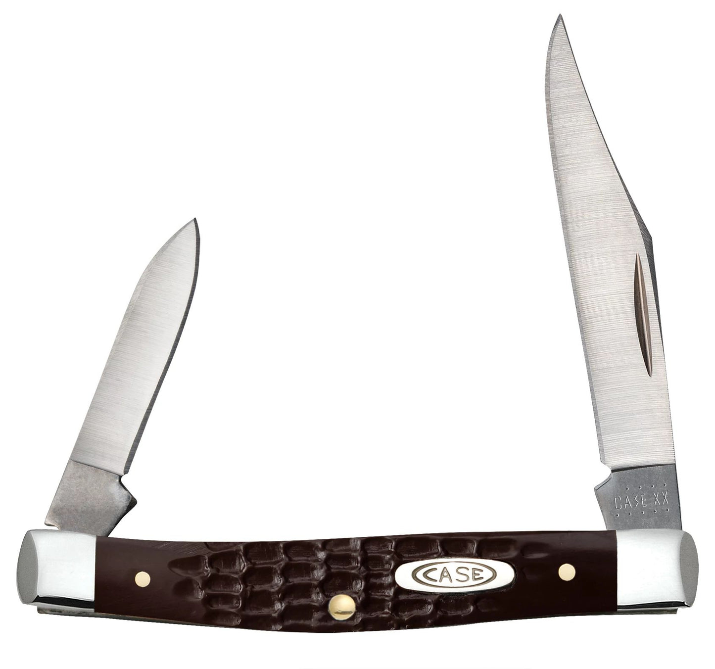 Case 00083 Small Pen pocket knife with jigged brown synthetic handle and nickel silver bolsters — ClassicBlades