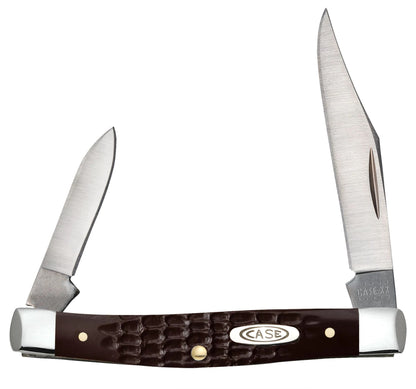 Case 00083 Small Pen pocket knife with jigged brown synthetic handle and nickel silver bolsters — ClassicBlades