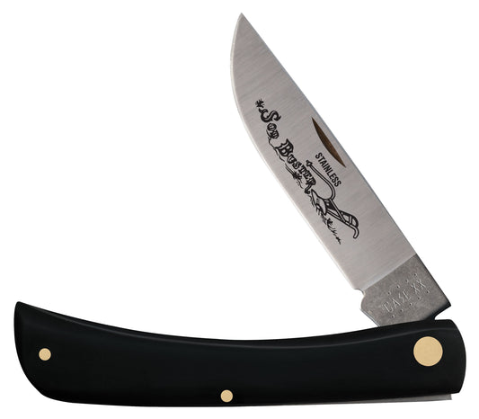 Case 00092 Sod Buster pocket knife with smooth black synthetic handle and polished skinner blade — ClassicBlades