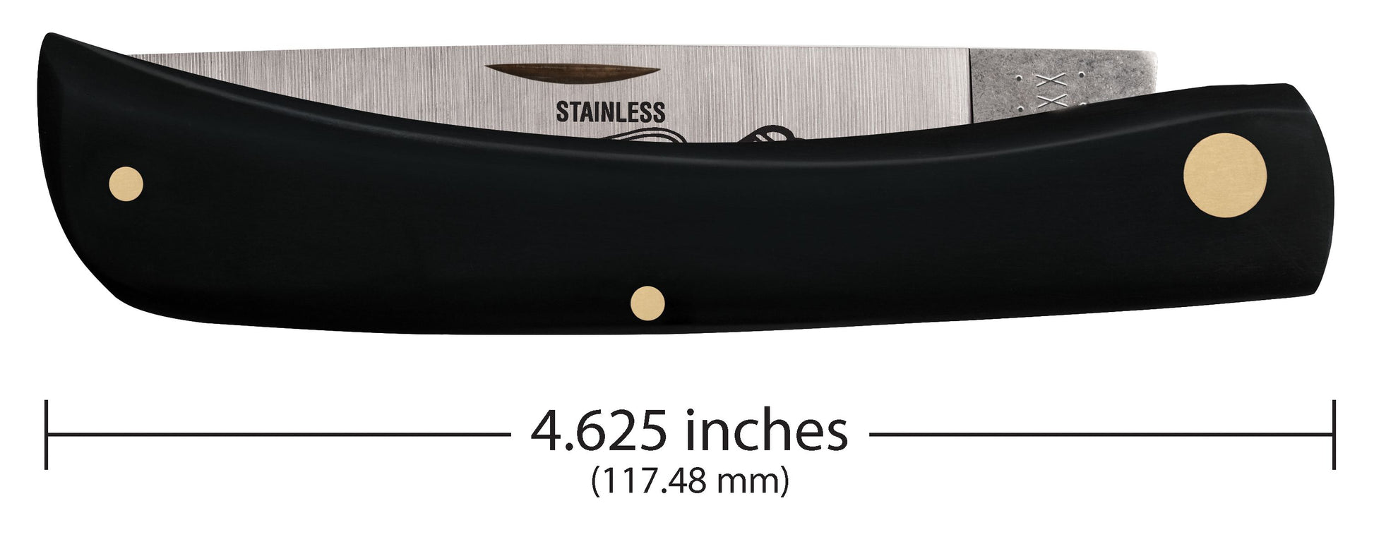 Case 00092 Sod Buster closed showing 4.625 inch profile with curved black synthetic handle — ClassicBlades