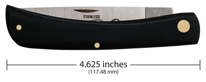 Case 00092 Sod Buster closed showing 4.625 inch profile with curved black synthetic handle — ClassicBlades