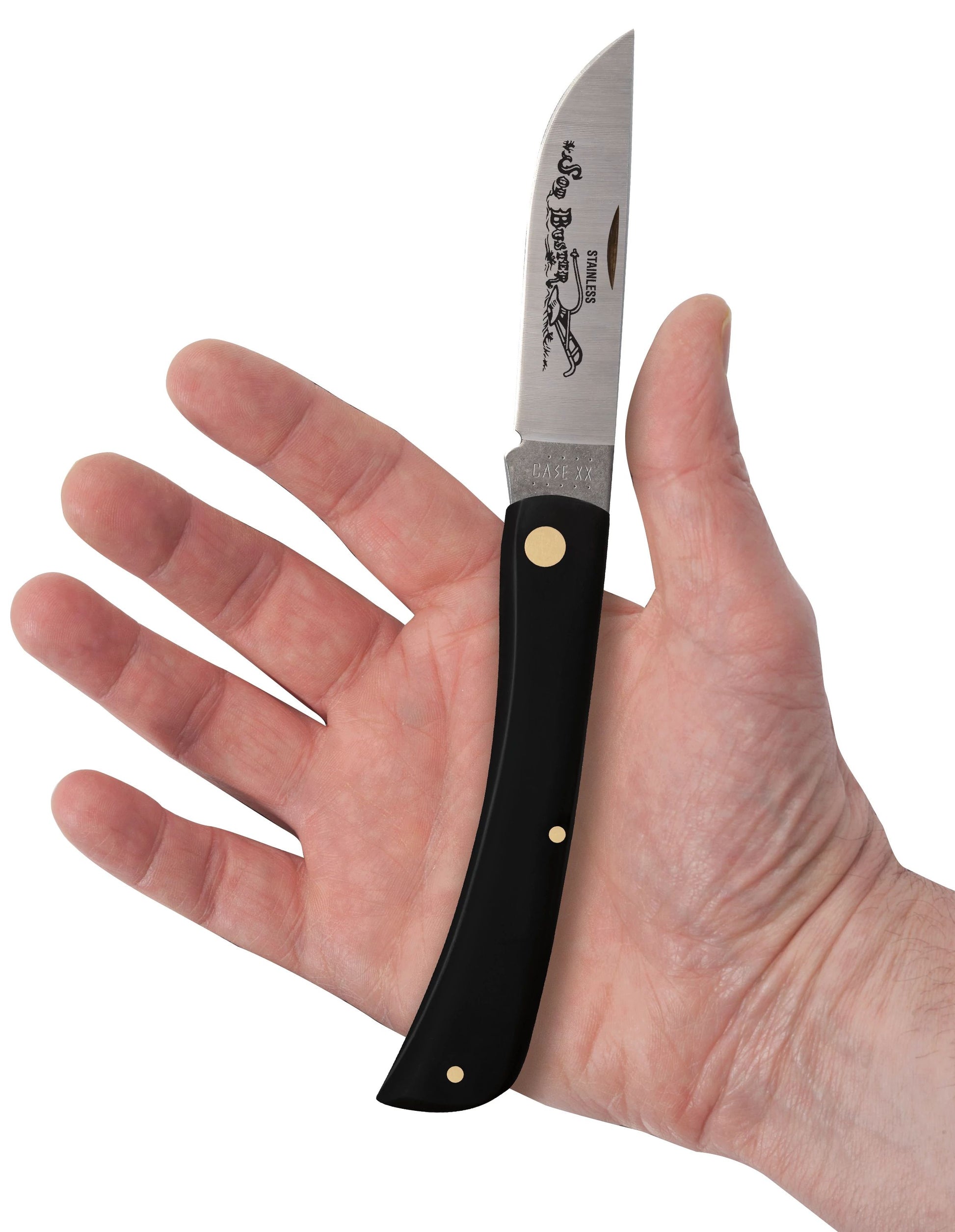 Case 00092 Sod Buster pocket knife with smooth black synthetic handle and polished skinner blade — ClassicBlades