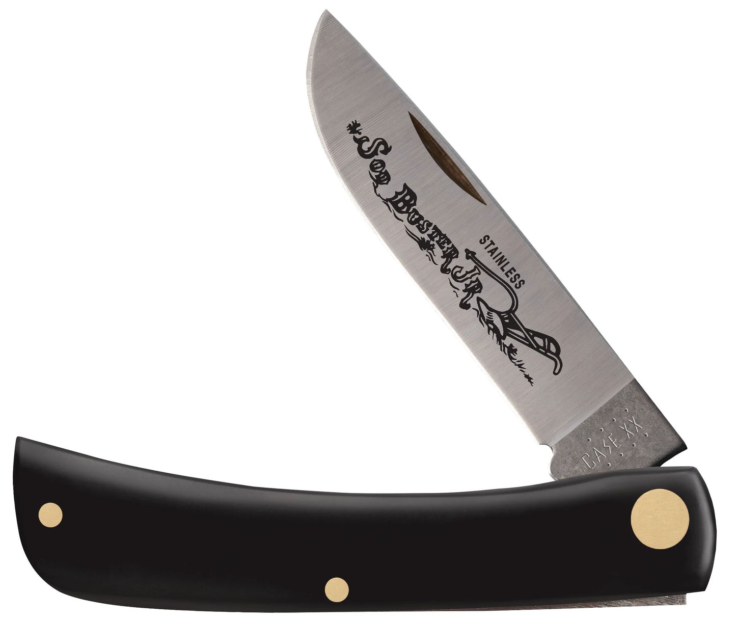 Case 00095 Sod Buster Jr pocket knife with smooth black synthetic handle and stainless skinner blade — ClassicBlades