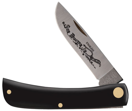 Case 00095 Sod Buster Jr pocket knife with smooth black synthetic handle and stainless skinner blade — ClassicBlades
