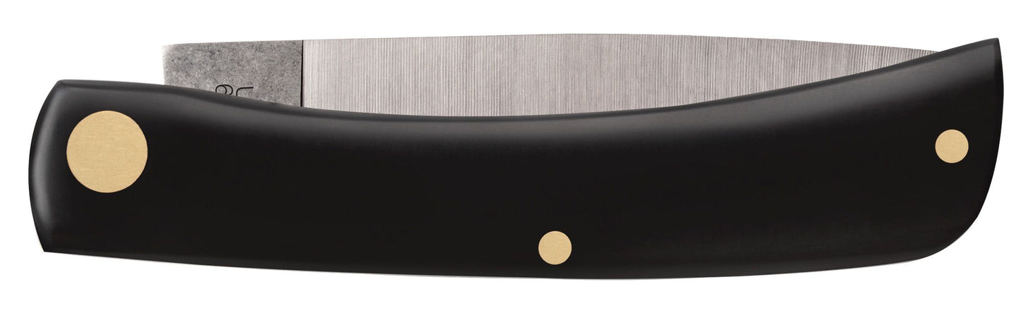 Case 00095 Sod Buster Jr smooth black synthetic handle detail showing curved ergonomic grip shape — ClassicBlades
