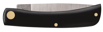Case 00095 Sod Buster Jr smooth black synthetic handle detail showing curved ergonomic grip shape — ClassicBlades